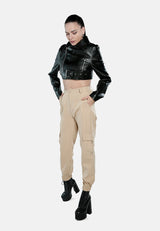 Faux Leather Belted Cropped Jacket from London Rag International