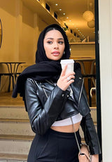 Faux Leather Belted Cropped Jacket from London Rag International