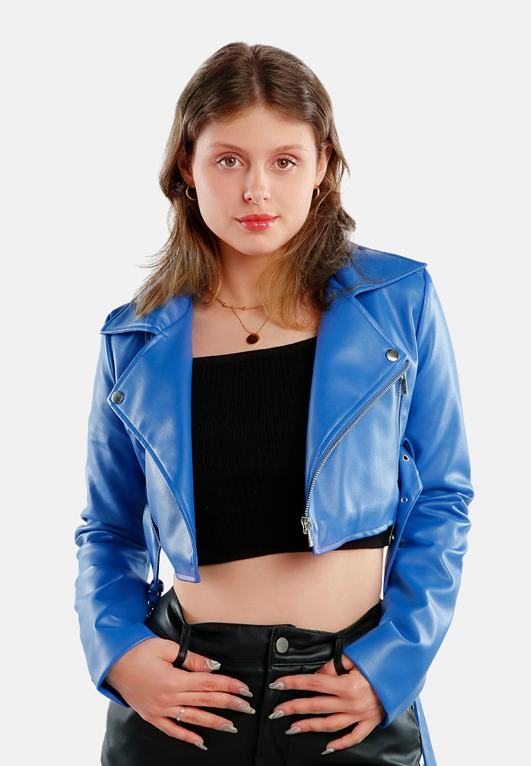 Faux Leather Belted Cropped Jacket from London Rag International