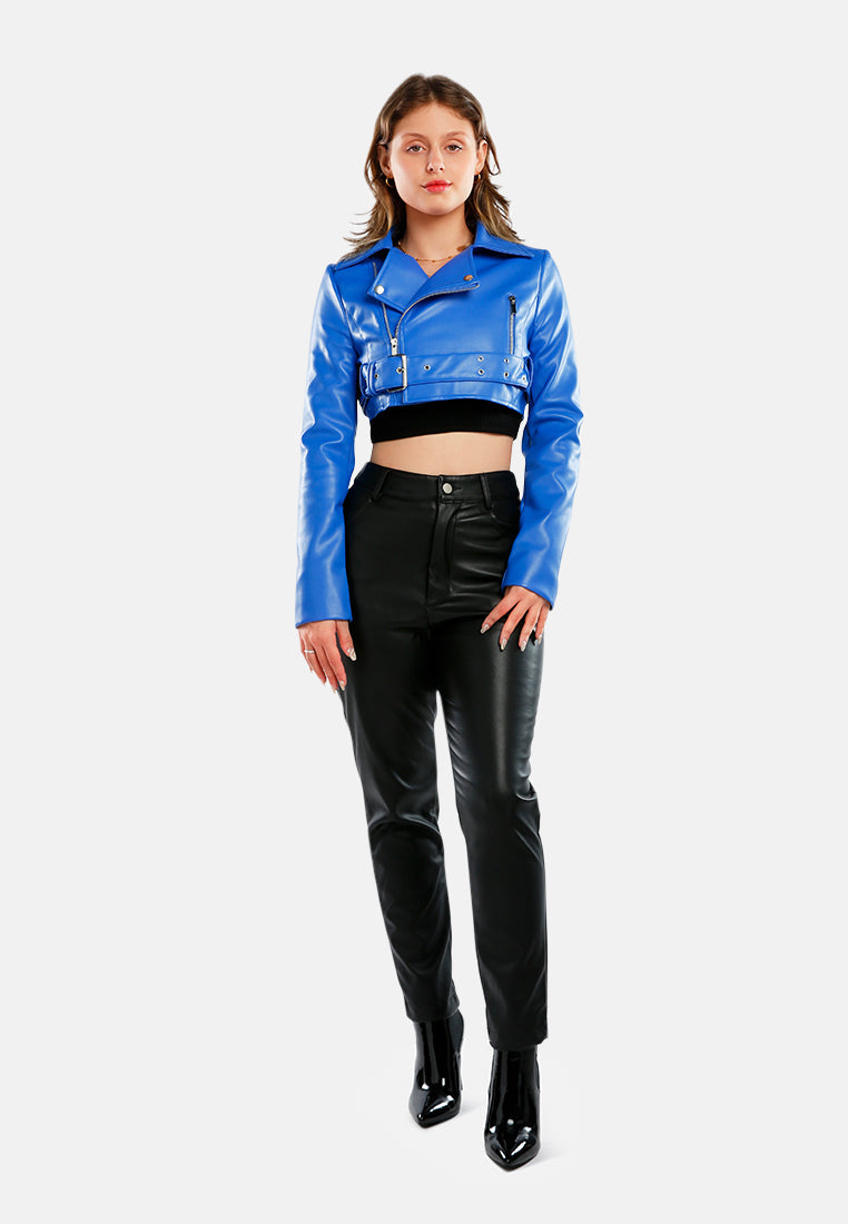 Faux Leather Belted Cropped Jacket from London Rag International
