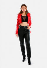 Faux Leather Belted Cropped Jacket from London Rag International