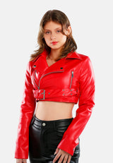 Faux Leather Belted Cropped Jacket from London Rag International
