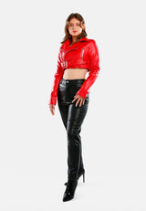 Faux Leather Belted Cropped Jacket from London Rag International