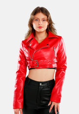 Faux Leather Belted Cropped Jacket from London Rag International