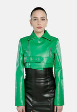 Faux Leather Belted Cropped Jacket from London Rag International