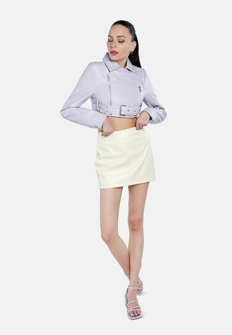 Faux Leather Belted Cropped Jacket from London Rag International