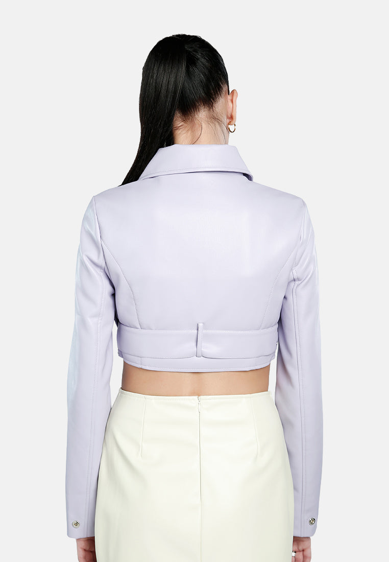 Faux Leather Belted Cropped Jacket from London Rag International