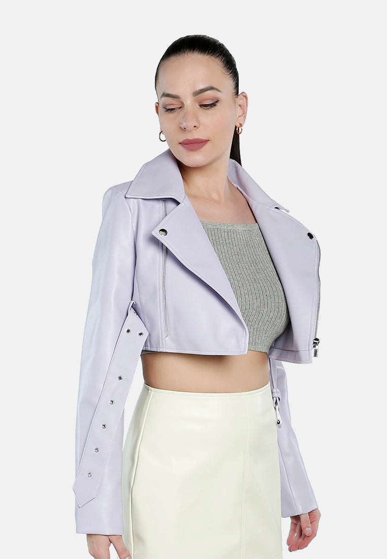 Faux Leather Belted Cropped Jacket from London Rag International
