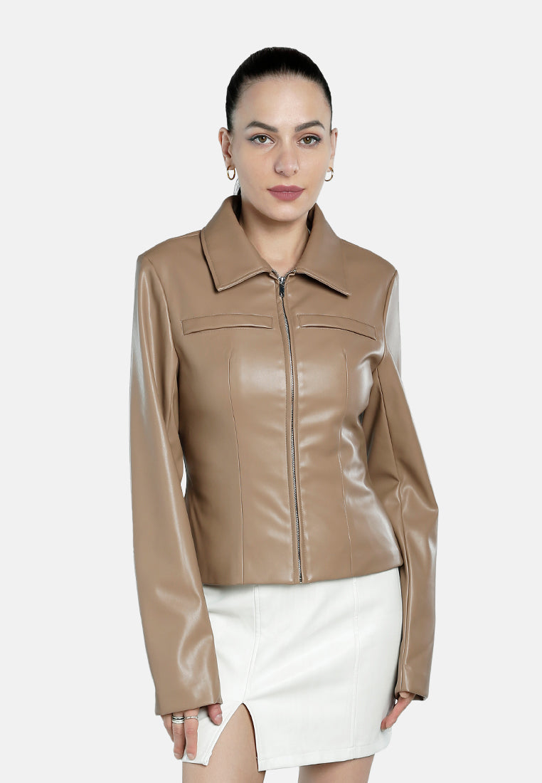 Faux Leather Collared Jacket from London Rag International