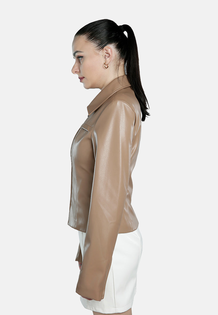 Faux Leather Collared Jacket from London Rag International