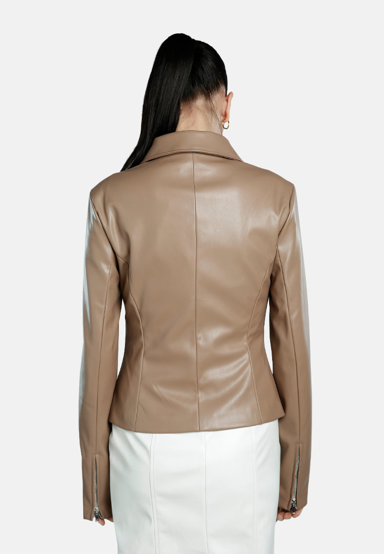 Faux Leather Collared Jacket from London Rag International