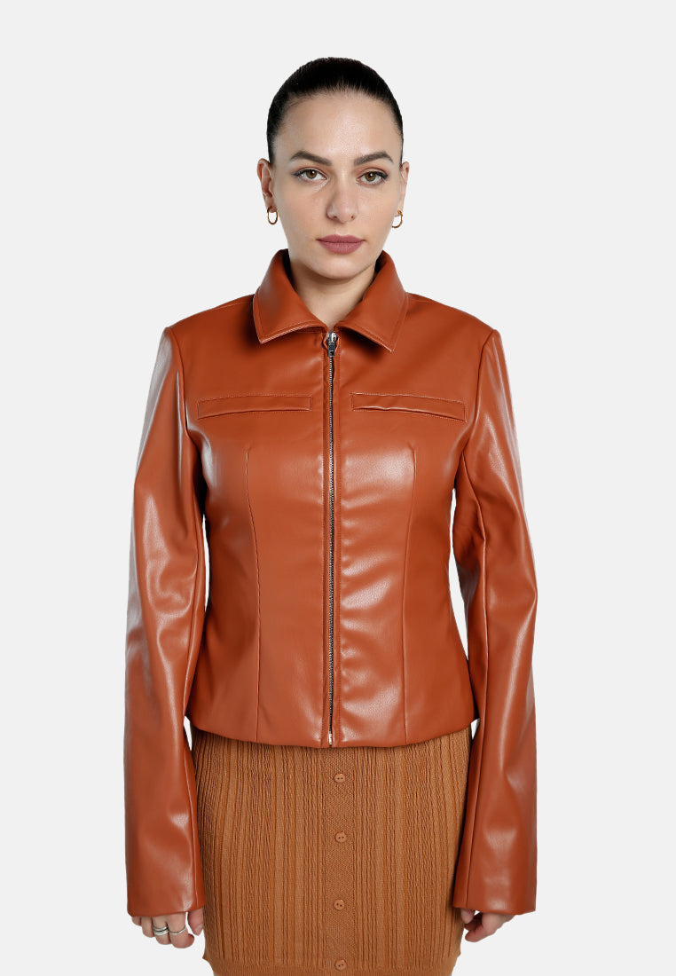 Faux Leather Collared Jacket from London Rag International