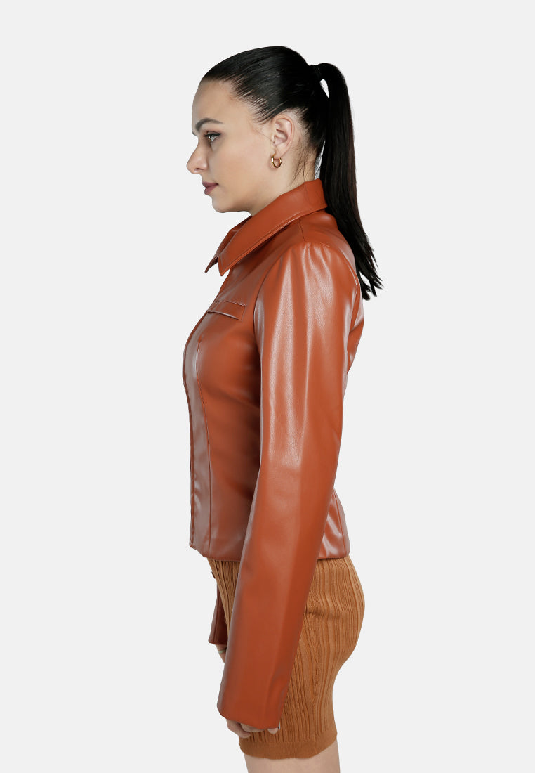 Faux Leather Collared Jacket from London Rag International