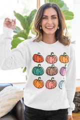 Beige Vibrant Pumpkins Print Crew Neck Halloween Sweatshirt from MsDressly