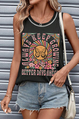 Black Letters Butterfly Floral Printed Stitching Crewneck Tank Top From MsDressly