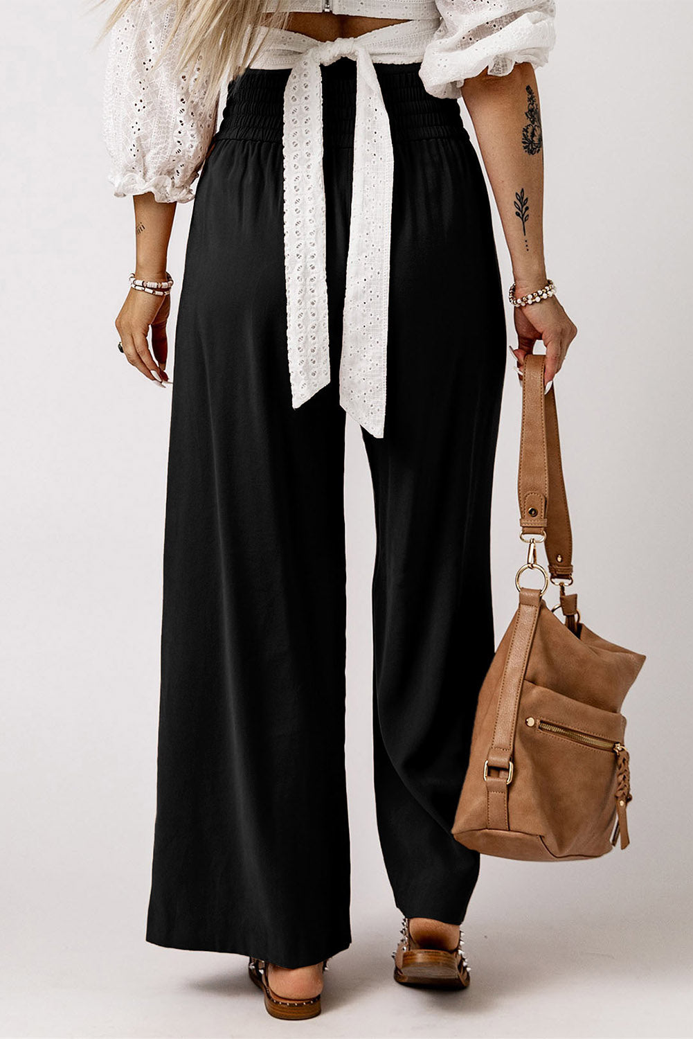 Kenzie Drawstring Elastic Waist Casual Wide Leg Pants From Threaded Pear