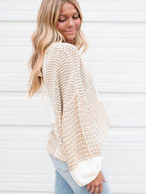 Beige Knit Tie Detail Drop Shoulder Sweater with Mixed Patterns from MsDressly