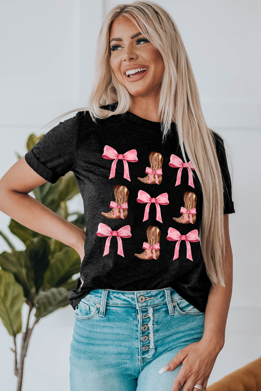 Black Western Cowboy Boots Crew Neck T-Shirts from MsDressly