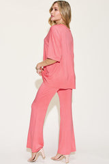 Basic Bae Full Size Bamboo Drop Shoulder T-Shirt and Flare Pants Set from Enfance-Heureuse