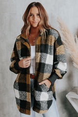 Black Zipper Side Pockets Plaid Overcoat from MsDressly