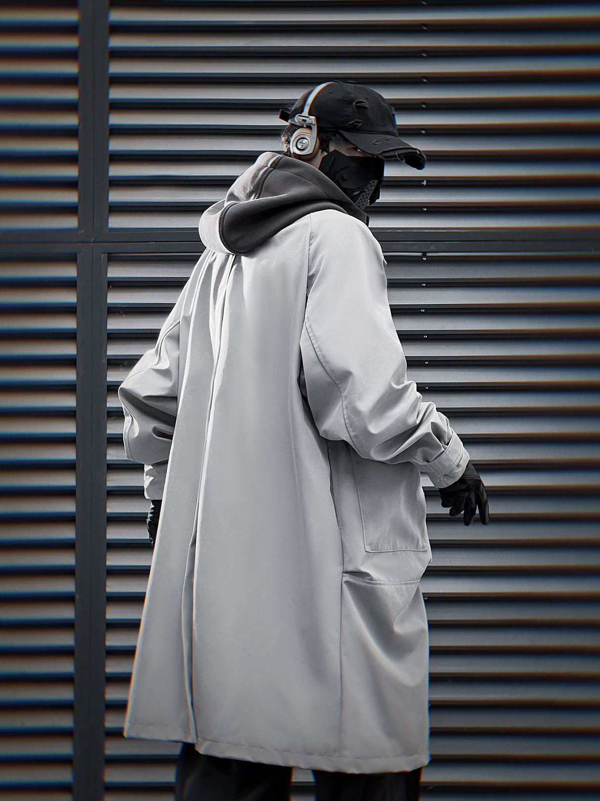 J36 Grey Urban Trench Coat with Hoodie from Niepce Inc