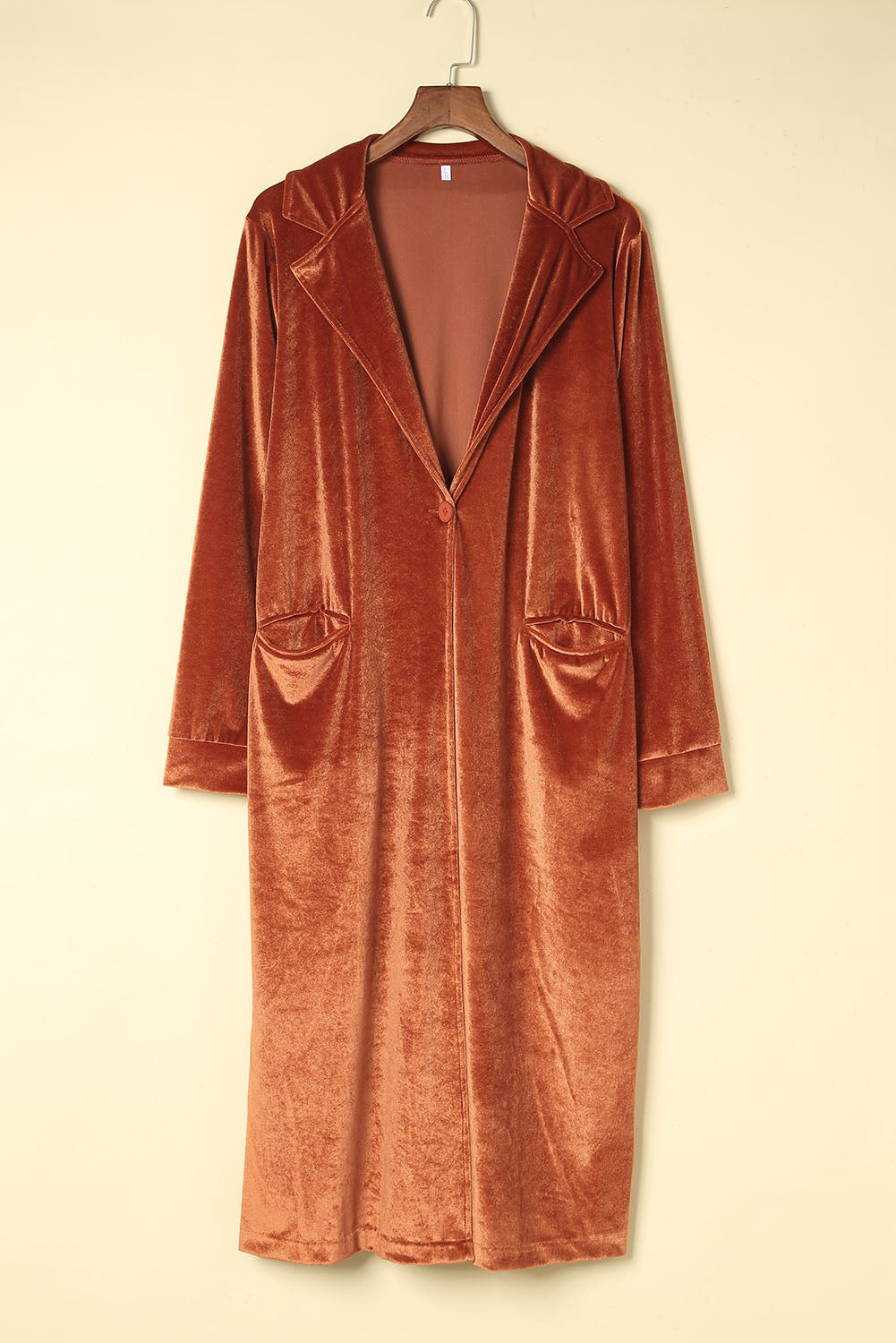 Brown Retro Velvet Long Sleeve Pocket Coat From MsDressly