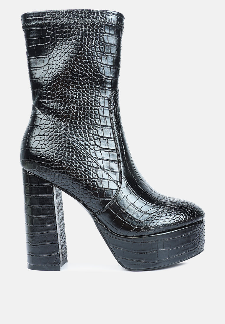 Feral High Heeled Croc Pattern Ankle Boot from London Rag International