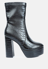 Feral High Heeled Croc Pattern Ankle Boot from London Rag International