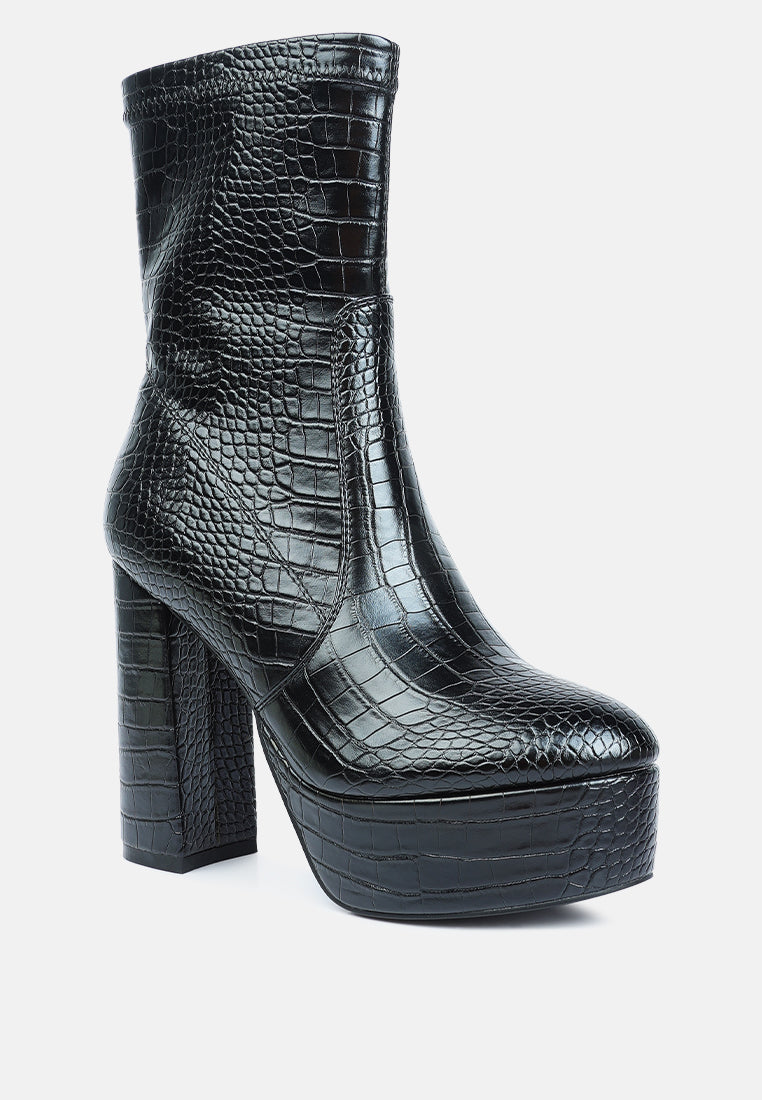 Feral High Heeled Croc Pattern Ankle Boot from London Rag International
