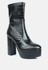 Feral High Heeled Croc Pattern Ankle Boot from London Rag International