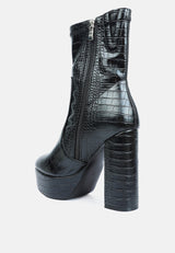 Feral High Heeled Croc Pattern Ankle Boot from London Rag International