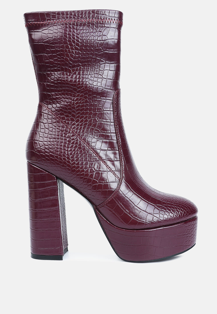Feral High Heeled Croc Pattern Ankle Boot from London Rag International