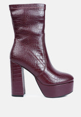 Feral High Heeled Croc Pattern Ankle Boot from London Rag International