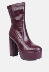 Feral High Heeled Croc Pattern Ankle Boot from London Rag International