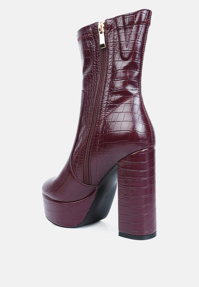 Feral High Heeled Croc Pattern Ankle Boot from London Rag International