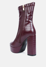 Feral High Heeled Croc Pattern Ankle Boot from London Rag International