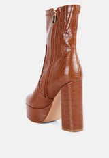 Feral High Heeled Croc Pattern Ankle Boot from London Rag International