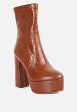Feral High Heeled Croc Pattern Ankle Boot from London Rag International