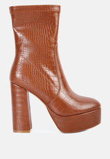 Feral High Heeled Croc Pattern Ankle Boot from London Rag International