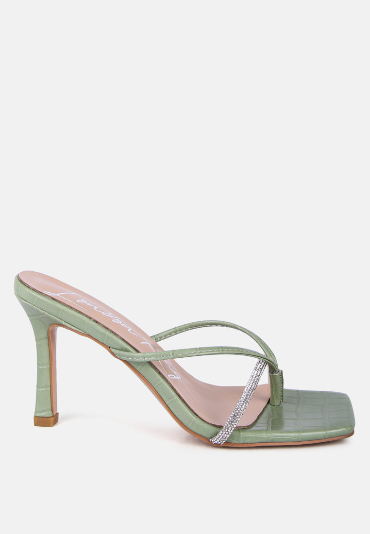 Fetish Croc Rhinestone Strap Sandals from London Rag International
