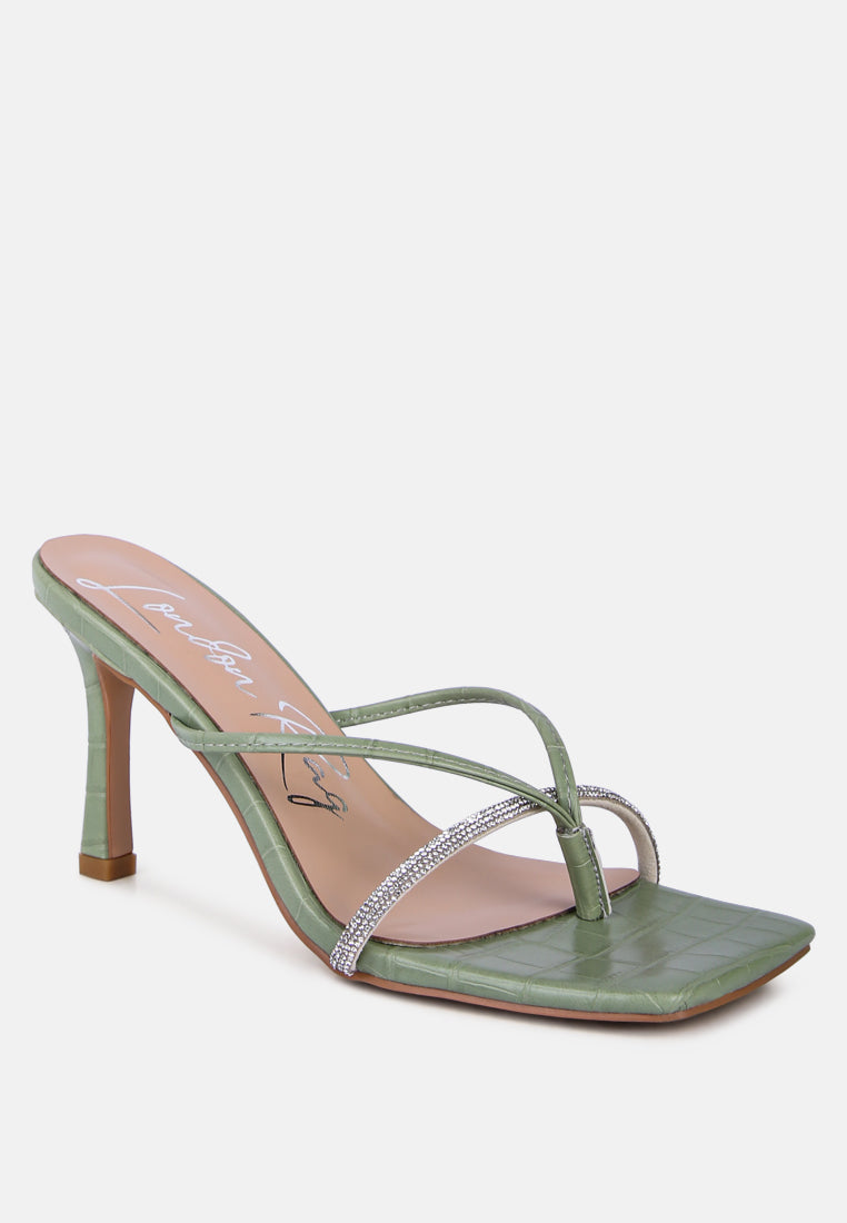 Fetish Croc Rhinestone Strap Sandals from London Rag International