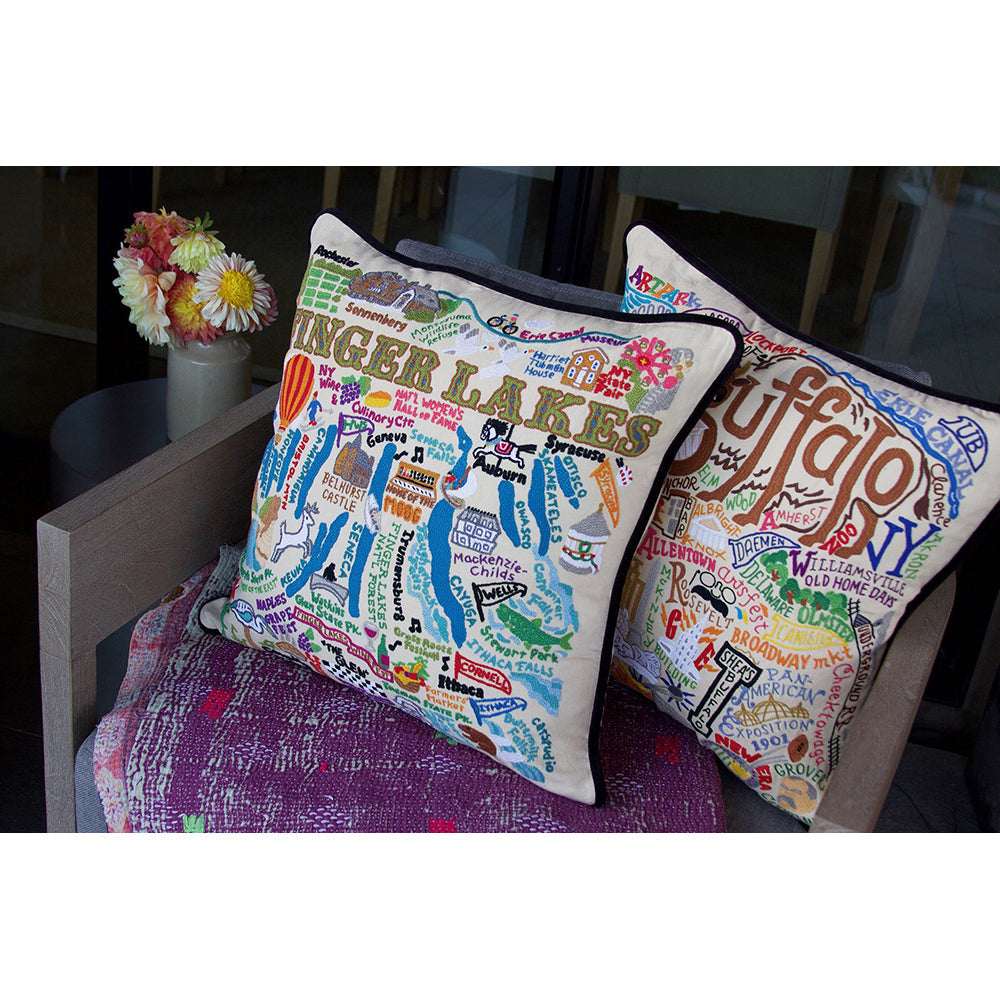 Finger Lakes Hand-Embroidered Pillow from Quirks!