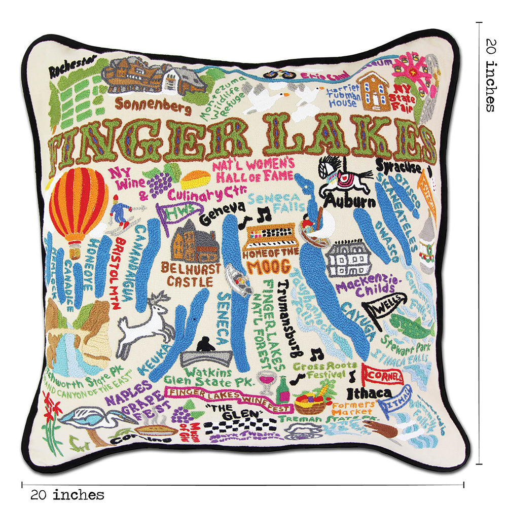 Finger Lakes Hand-Embroidered Pillow from Quirks!