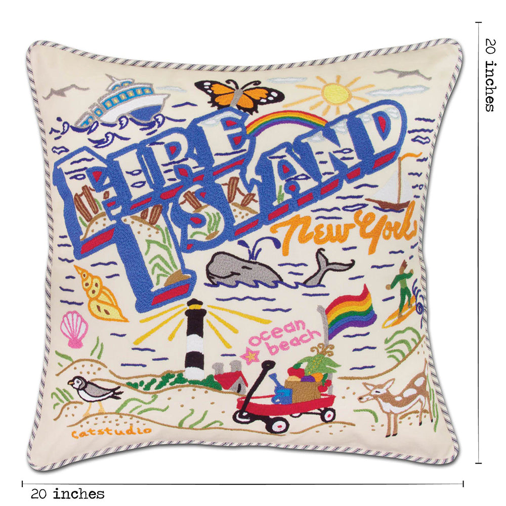 Fire Island Hand-Embroidered Pillow from Quirks!
