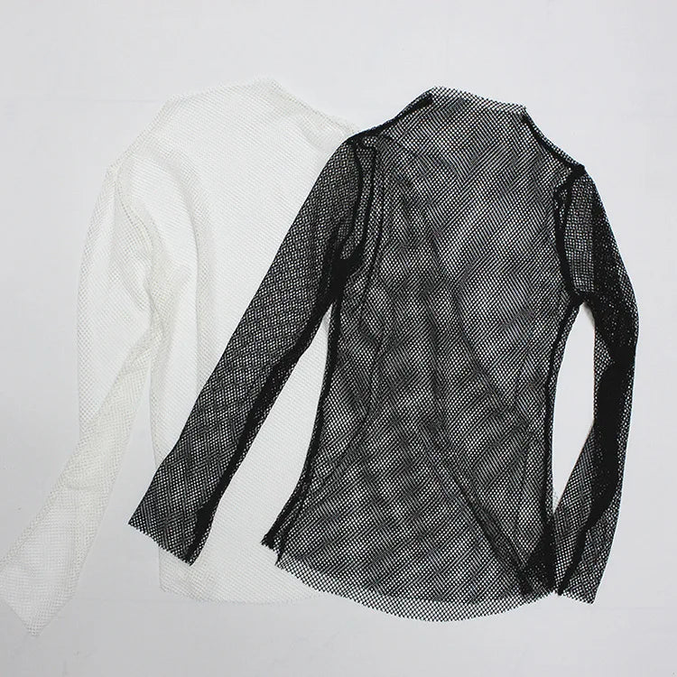 Fishnet Mesh See-through Black Shirt - Sexy Long Sleeve Tee From Kawaii Stop