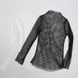 Fishnet Mesh See-through Black Shirt - Sexy Long Sleeve Tee From Kawaii Stop