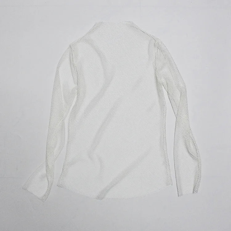Fishnet Mesh See-through Black Shirt - Sexy Long Sleeve Tee From Kawaii Stop