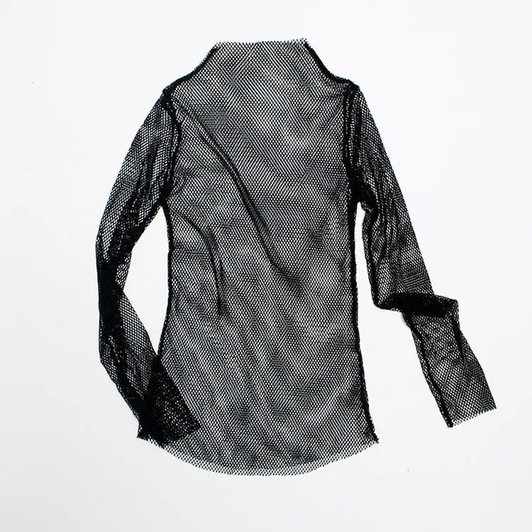 Fishnet Mesh See-through Black Shirt - Sexy Long Sleeve Tee From Kawaii Stop