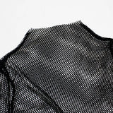 Fishnet Mesh See-through Black Shirt - Sexy Long Sleeve Tee From Kawaii Stop