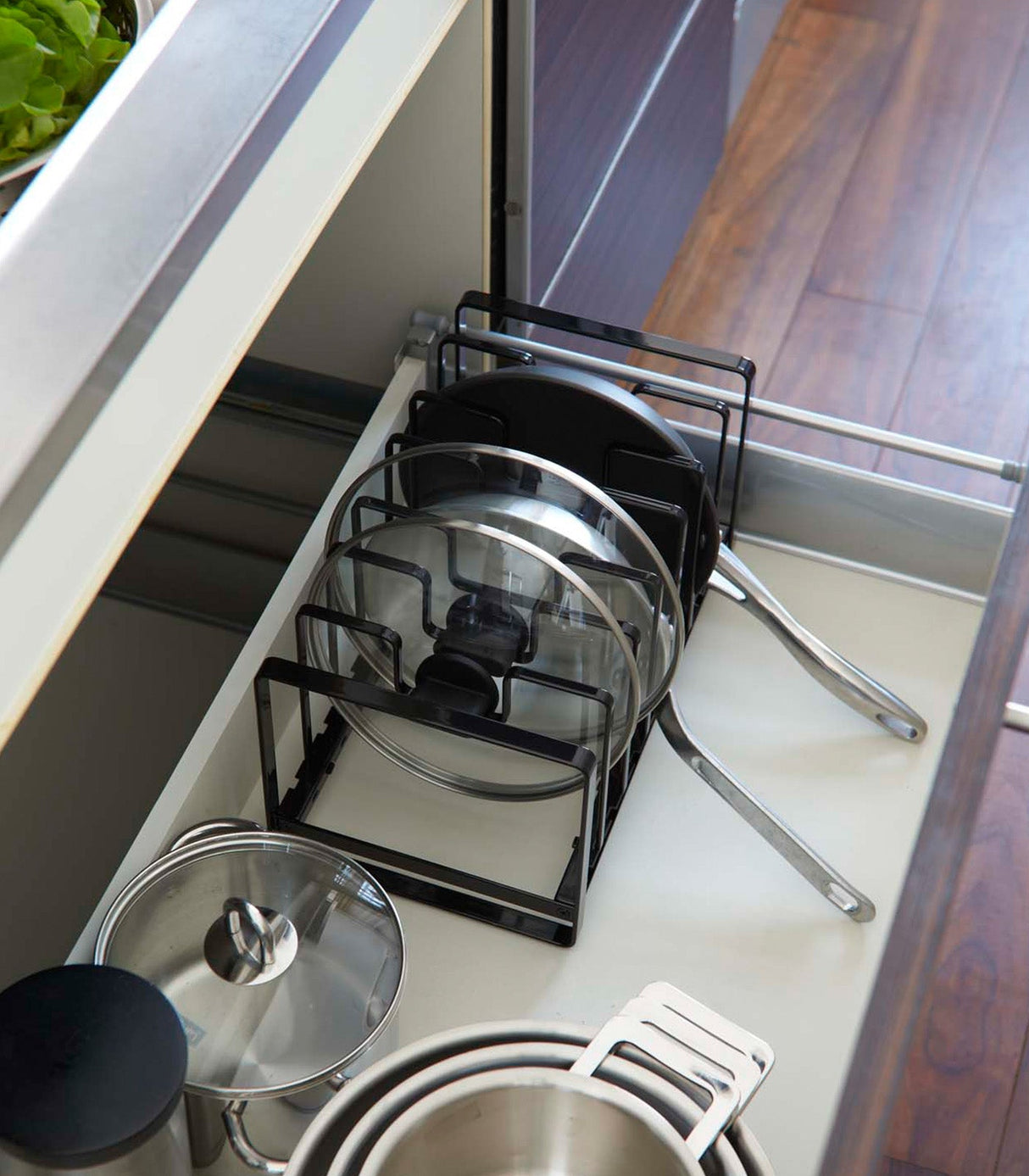Adjustable Pot Lid and Frying Pan Organizer - Steel from Yamazaki Home
